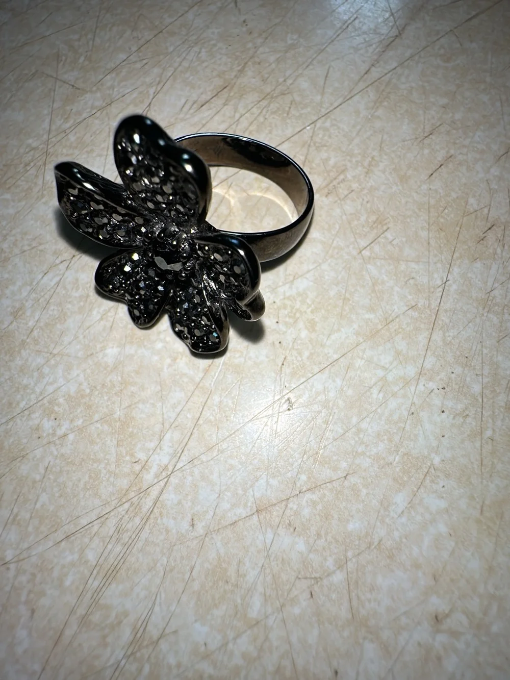 Sparkling Chocolate Flower Glittery Ring  with crystals .Women's Fashion Jewelry